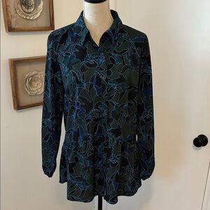 LOGO by Lori Goldstein Floral Blouse - Blue and Green Small